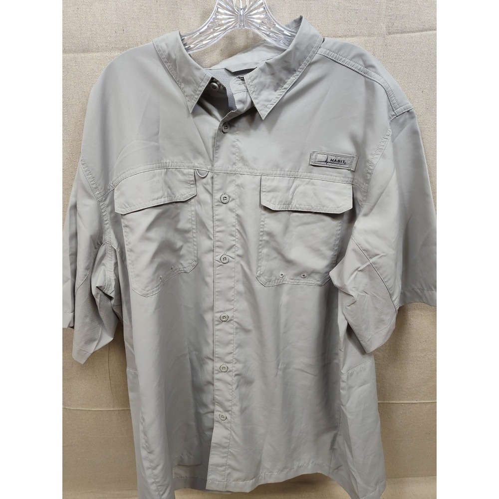 Habit Men XL Gray Short Sleeve Fishing Shirt UPF Solar Factor Ventilated Pockets